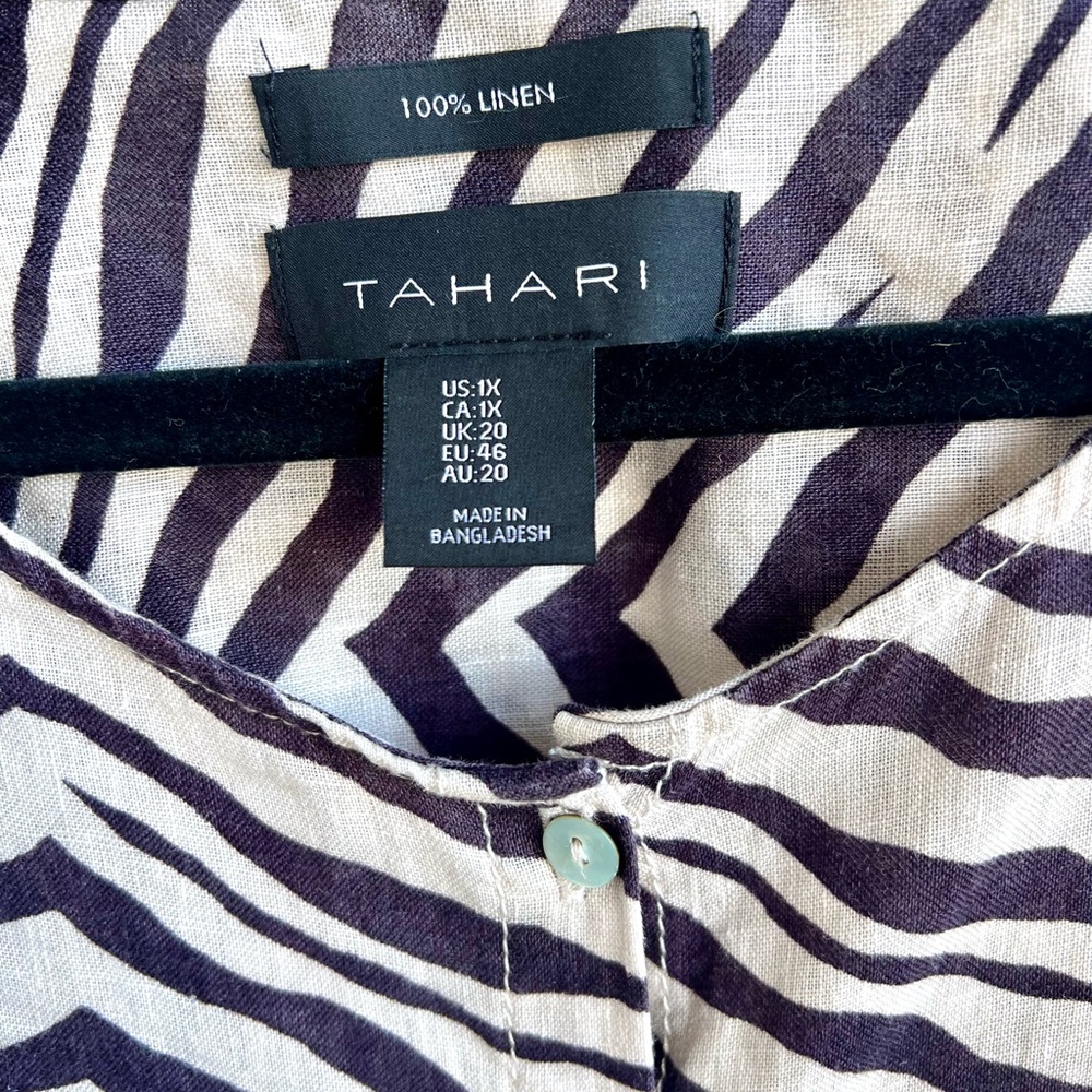 Tahari Zebra Print Linen Button Down 1x Tunic Blo… - image 4